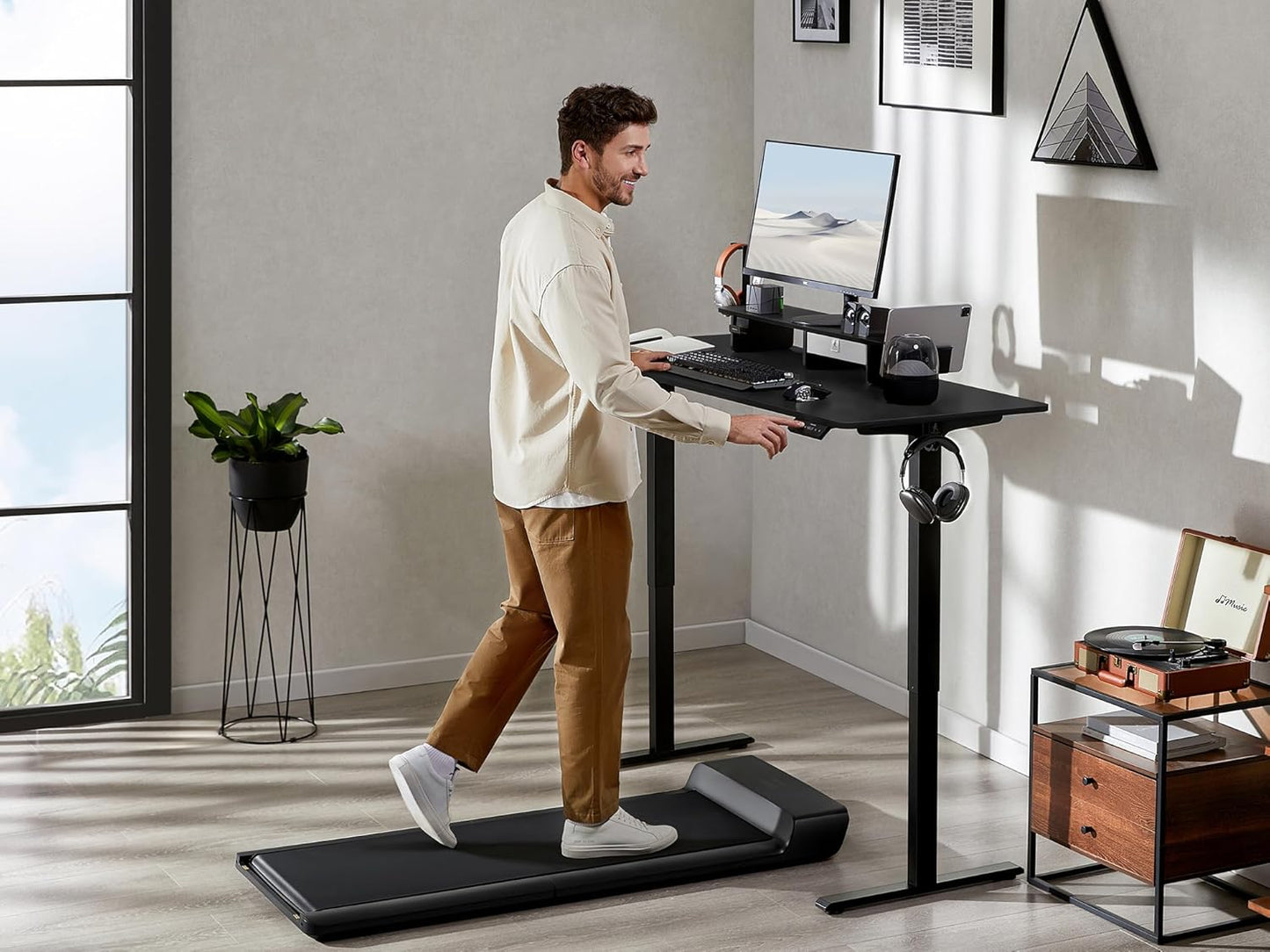 55x24 Inches Electric Standing Desk With Drawer and Monitor Stand, Height Adjustable for Home Office, Ergonomic Sit to Stand With Phone Holder, 3 Hooks, Black