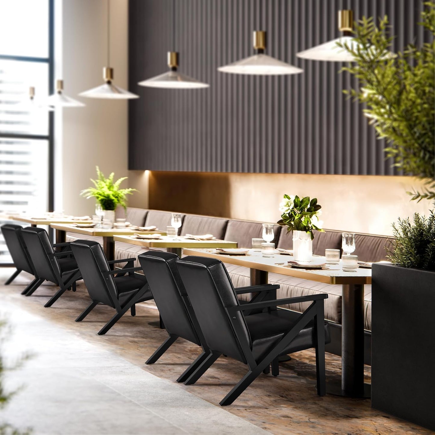 Yaheetech Accent Chair, PU Leather Reading Chair, Mid Century Modern Arm Chair with Solid Wood Frame for Living Room Bedroom Waiting Room, 2 Pieces, Black