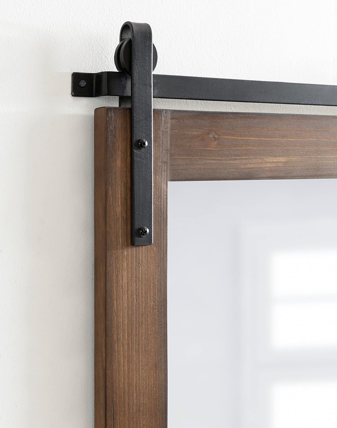 Kate and Laurel Cates Farmhouse Horizontal Wood Framed Wall Mirror; 38 x 27; Walnut Brown; Barn Door-Inspired Decorative Hanging Mirror for Wall Decor