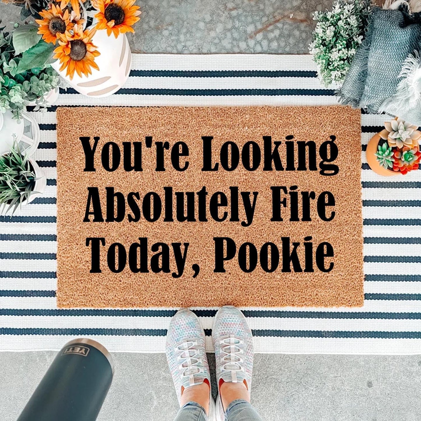 Funny Coir Doormat You're Looking Absolutely Fire Today, Pookie Front Door Mat Entryway Outdoor Mat with Heavy Duty Front Porch Welcome Mats House Warming Gift Mat Outdoor Decor Rugs 23.7x15.7 inch