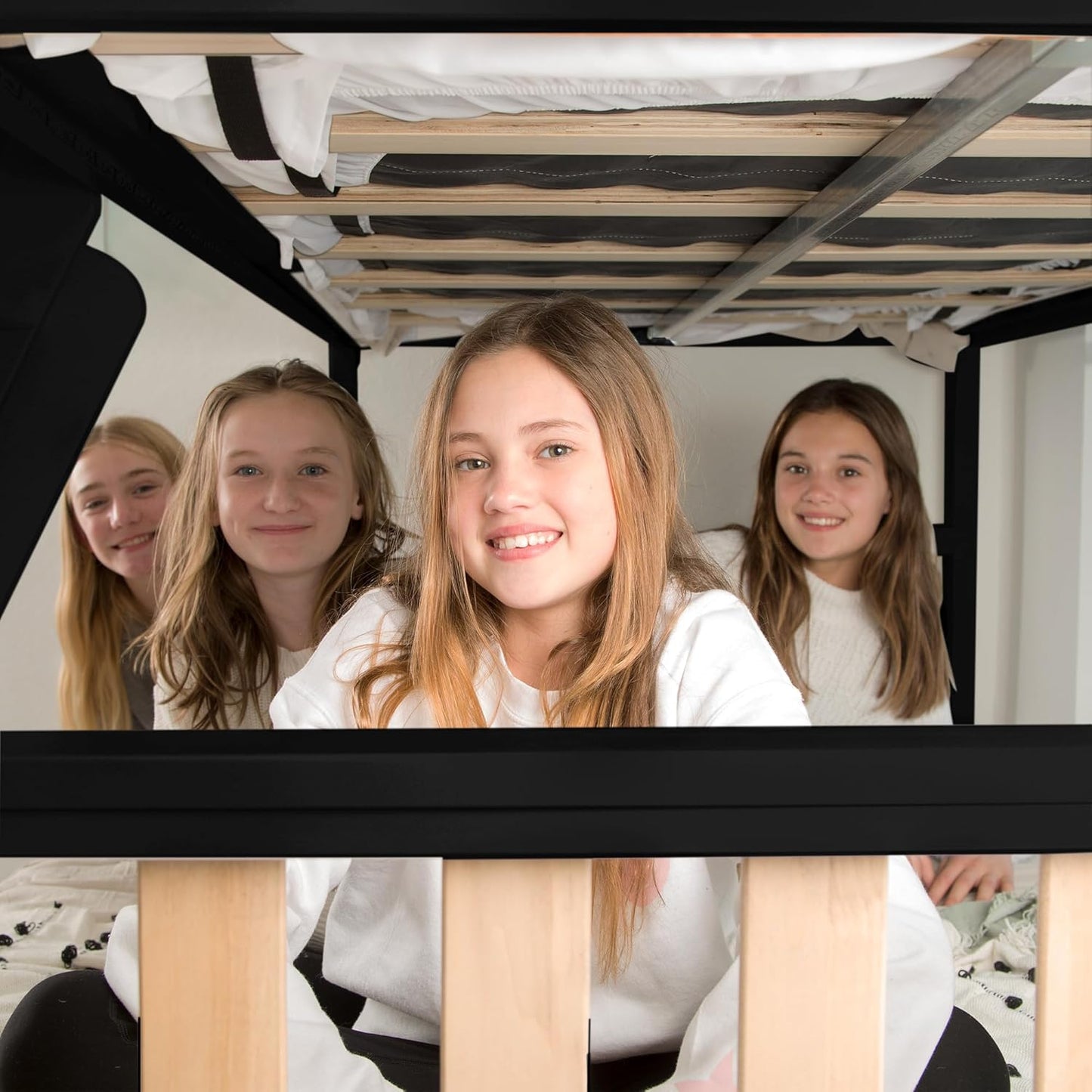 Max & Lily Bunk Bed, Scandinavian Modern Bunk Bed, Solid Wood Twin Over Full Bed Frame for Kids, No Box Spring Needed, Black/Blonde