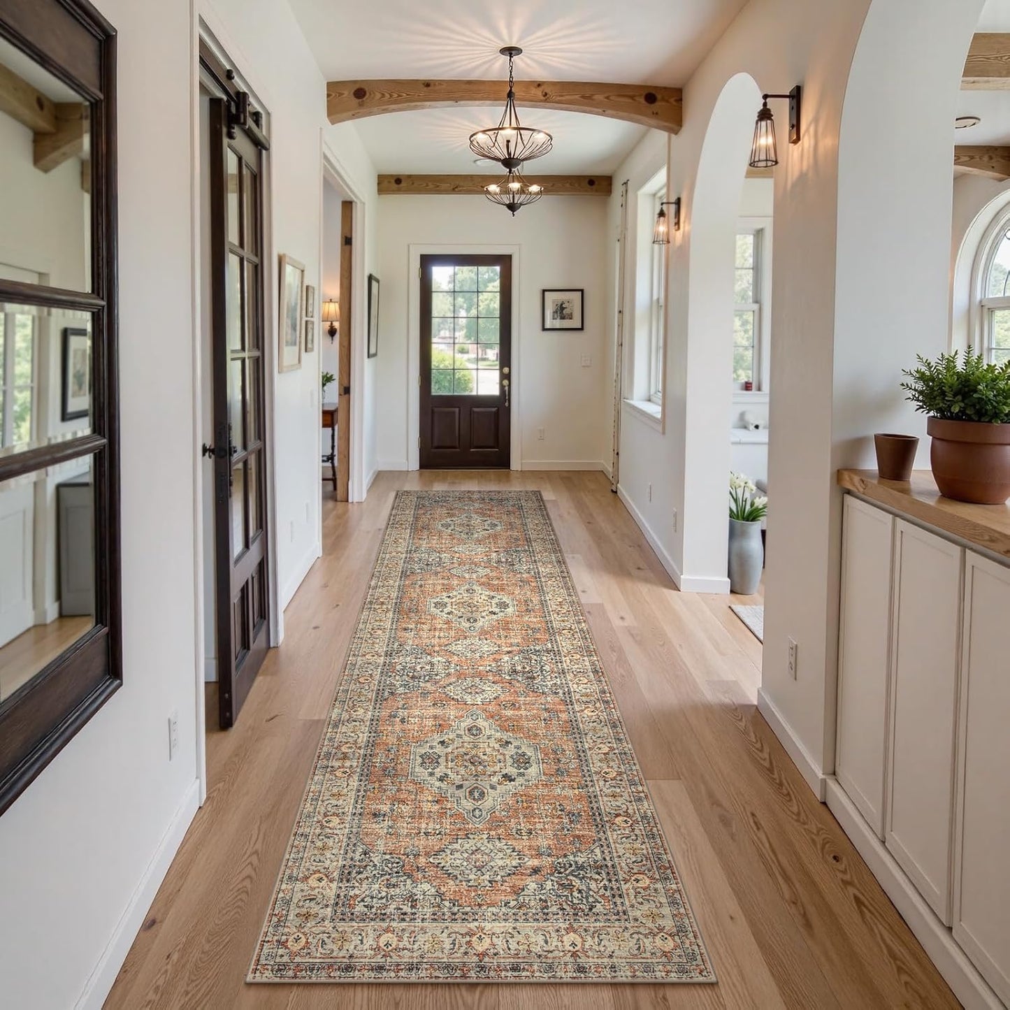 Lahome Oriental Kitchen Runners for Hallways, 2.5x10 Washable Runner Rug Non Slip, Soft Hallway Rug Distressed Ultra-Thin Long Carpet for Bathroom Entryway ‎Bedroom, Peach/Orange