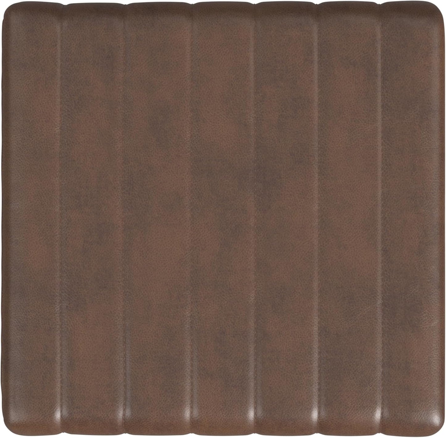 HomePop Modern Channel Tufted Faux Leather Ottoman Home Décor|Ottoman for Living Room & Bedroom - Brown Faux Leather