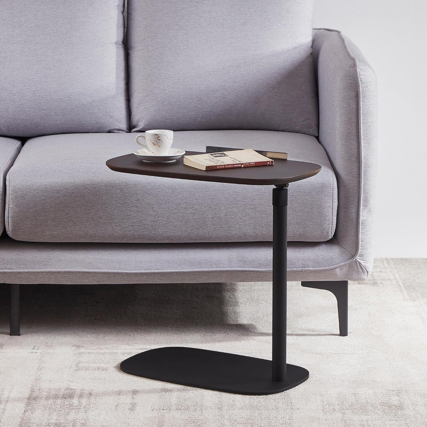 COZYMATIC Amarian C-Shaped Side Table, Wood Sofa Table with Adjustable Height and Rotatable Table Top, Laptop Work Desk for Living Room, Bedroom, Study and Small Space, Walnut