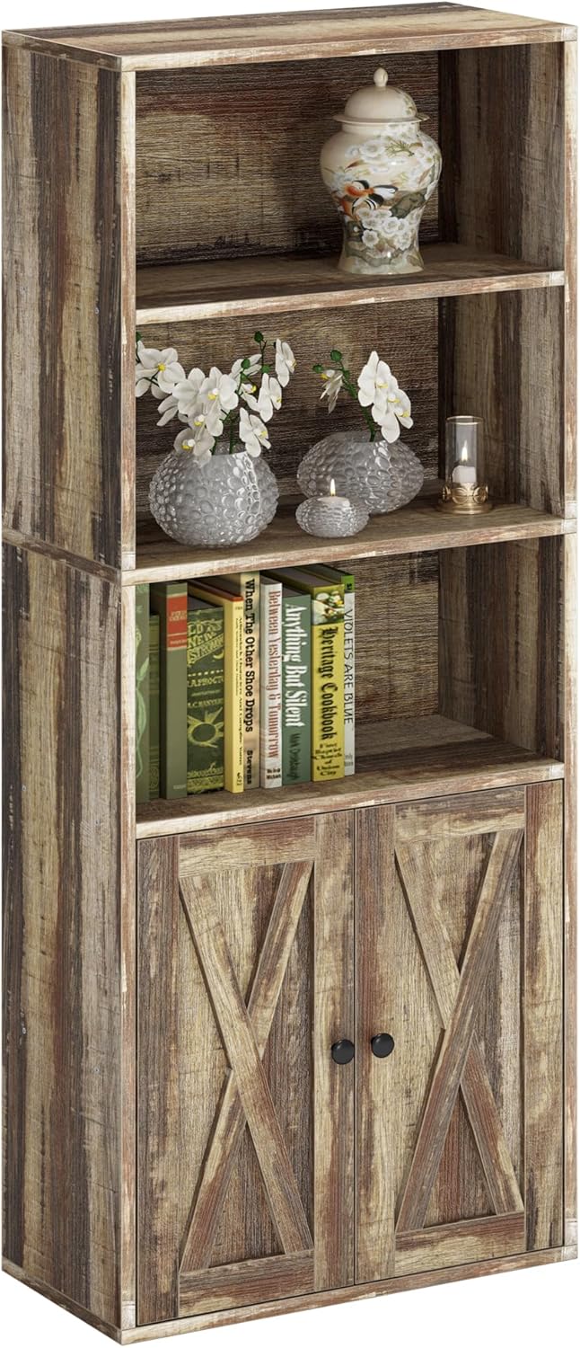 IRONCK Industrial Bookshelves and Bookcases with Doors 11.8 in Depth Floor Standing 5 Shelf Display Storage Shelves Bookcase Home Decor Furniture for Home, Office, Living Room, Bedroom