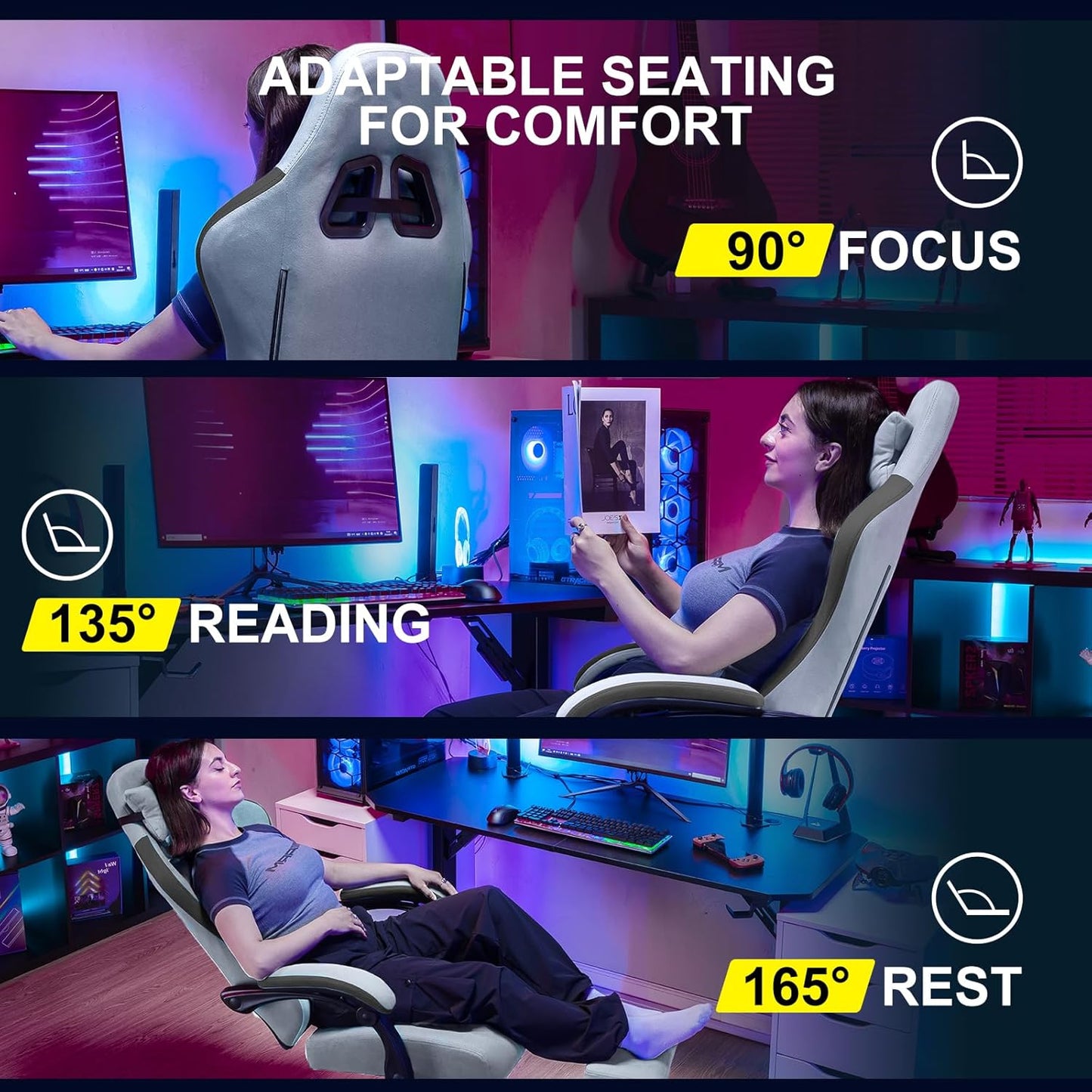 GTPLAYER Gaming Chair, Computer Office Chair with Pocket Spring Cushion, Linkage Armrests and Footrest, High Back Ergonomic Computer Chair with Lumbar Support Task Chair with Footrest