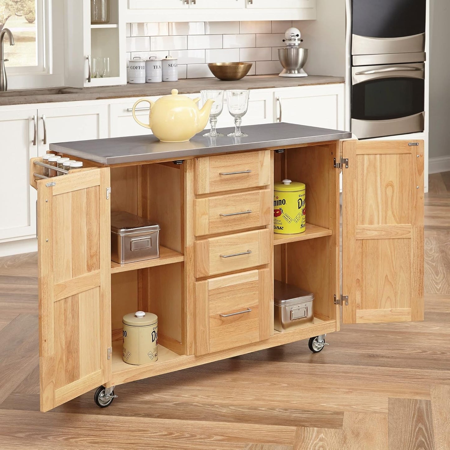Homestyles General Line Kitchen Cart, 52.5 in. x 18 in. x 36 in, Natural