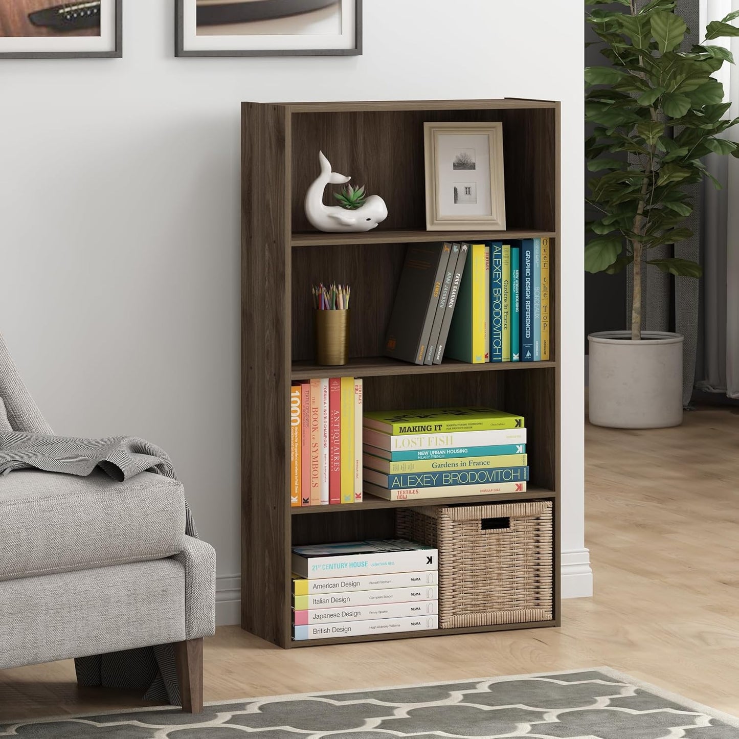 Furinno Pasir 4-Tier Open Shelf, Columbia Walnut