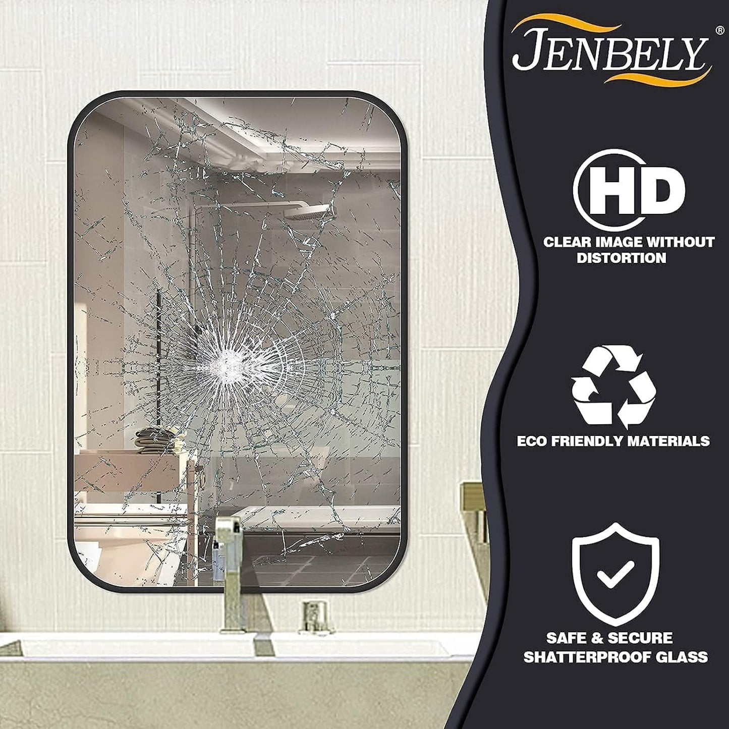 48x30 Inch Black Wall Mirror for Bathroom, Brushed Metal Framed Mirror with Rounded Corner, Rectangle Bathroom Vanity Mirror for Bedroom or Living Room, Horizontal/Vertical