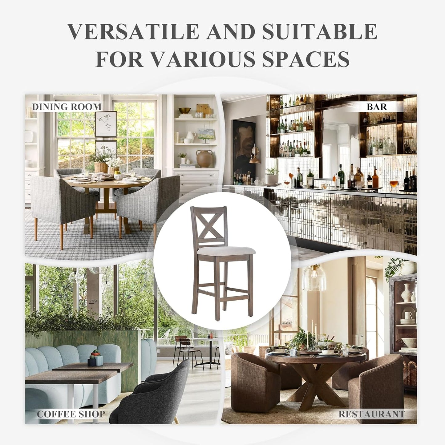 COLAMY Bar Stools Set of 6, Counter Height Bar Stools, Mid Century Modern Barstools, Wood Barstools for Kitchen Dining Room Bar, Light Brown Wash