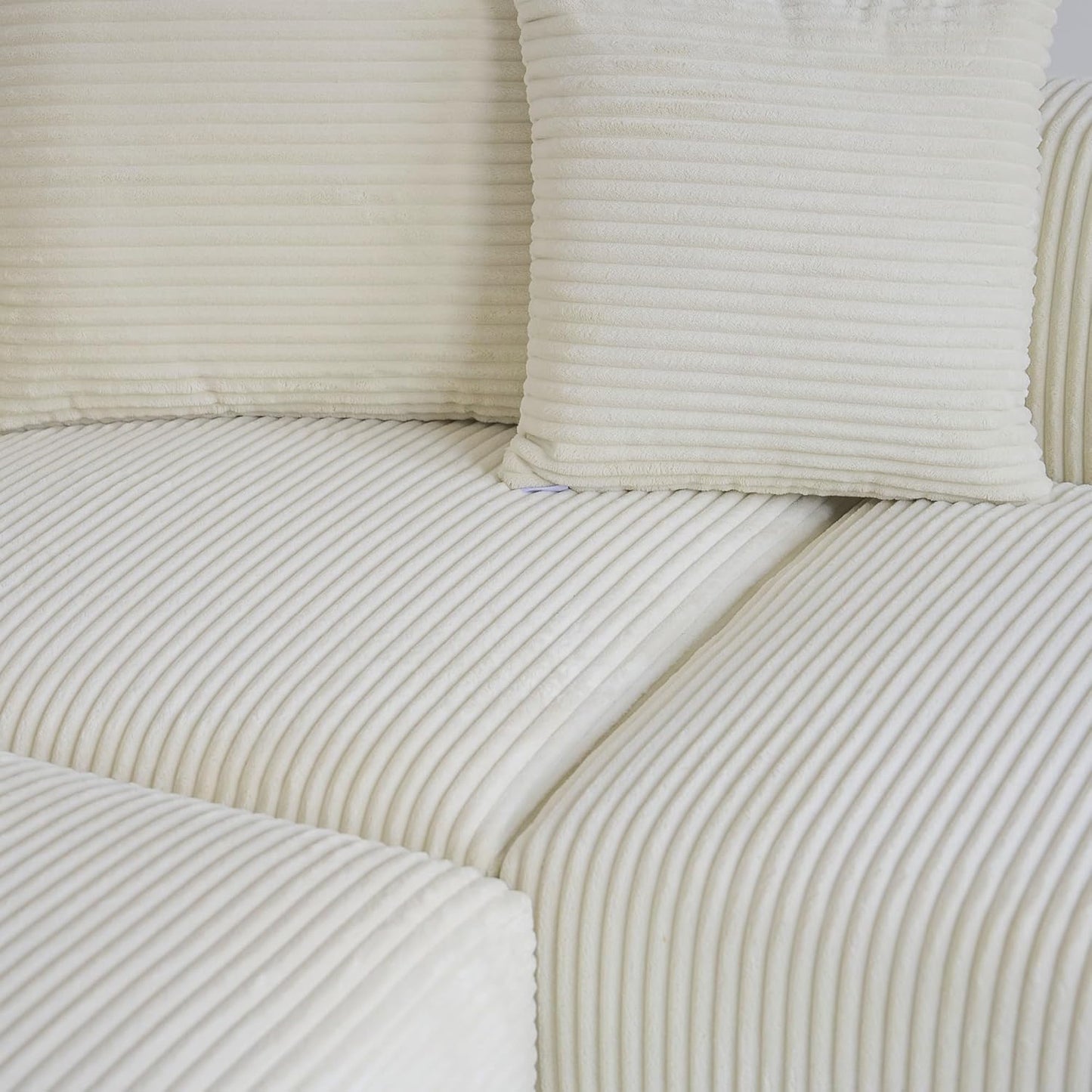 Acanva Convertible Modular Sectional Sofa with Movable Ottomans, Free Combination Corduroy Couch for Living Room Apartments, L-Shaped, White