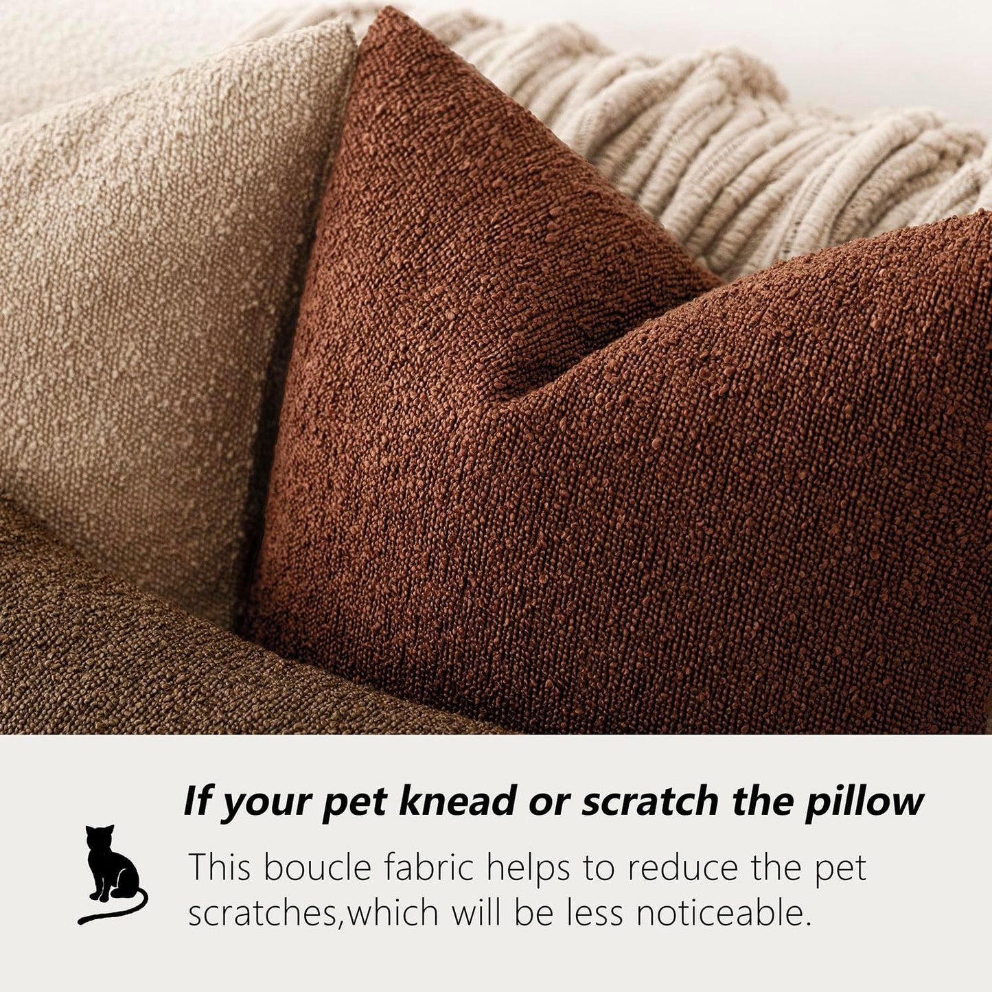 Foindtower Pack of 2 Textured Boucle Throw Pillow Covers Accent Solid Pillow Cases Cozy Soft Decorative Couch Cushion Case for Chair Sofa Bedroom Living Room Home Decor 20x20 Inch Red Taupe