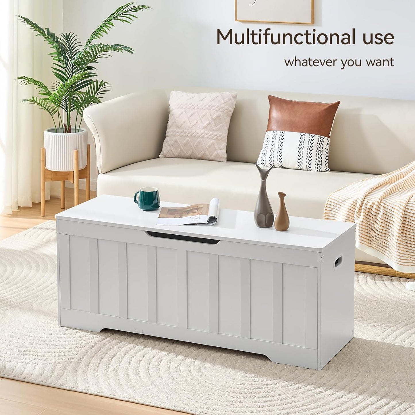 47.2" Storage Chest Extra Large,Storage Trunk with 2 Safety Hinges,Wooden Storage Bench,Shoe Bench,47.2x15.7x19.1 Inch,Easy Assembly,Storage Bench for Bedroom,Living Room,entryway(White).