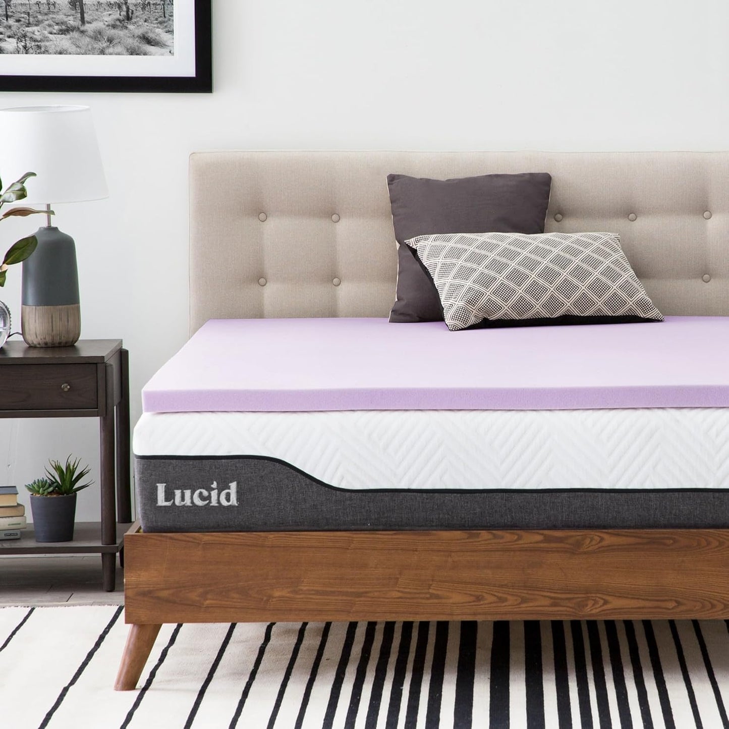 Lucid 2 Inch Lavender Infused Memory Foam Mattress Topper - Ventilated Design – Pressure Relieving Bed Topper - Mattress Pad – CertiPur Certified - King Size