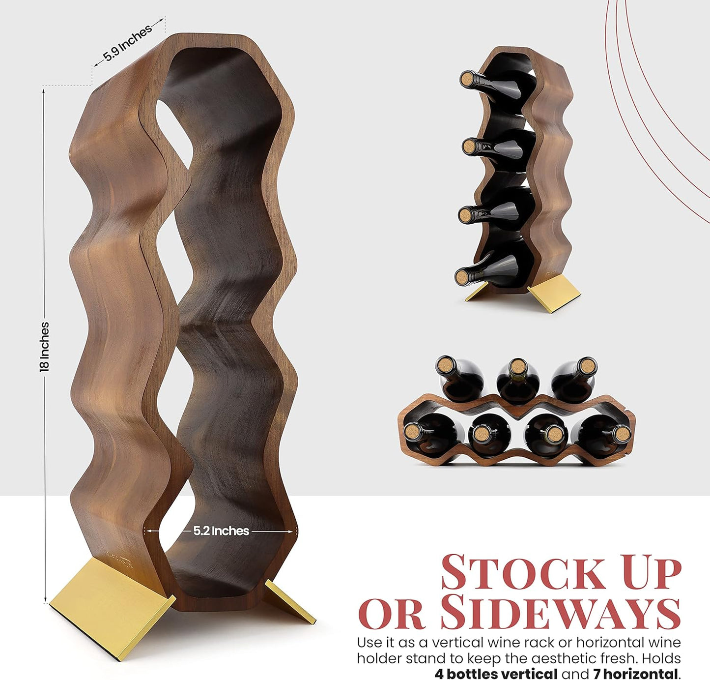 Gusto Nostro Wood Wine Rack, 7 Bottle, 2 Tier Wooden Countertop Free Standing Shelf - Bottle Holder Stand for Home Bar Tabletop, Cabinet Inserts, Kitchen, Wine Cellar Storage (Acacia)