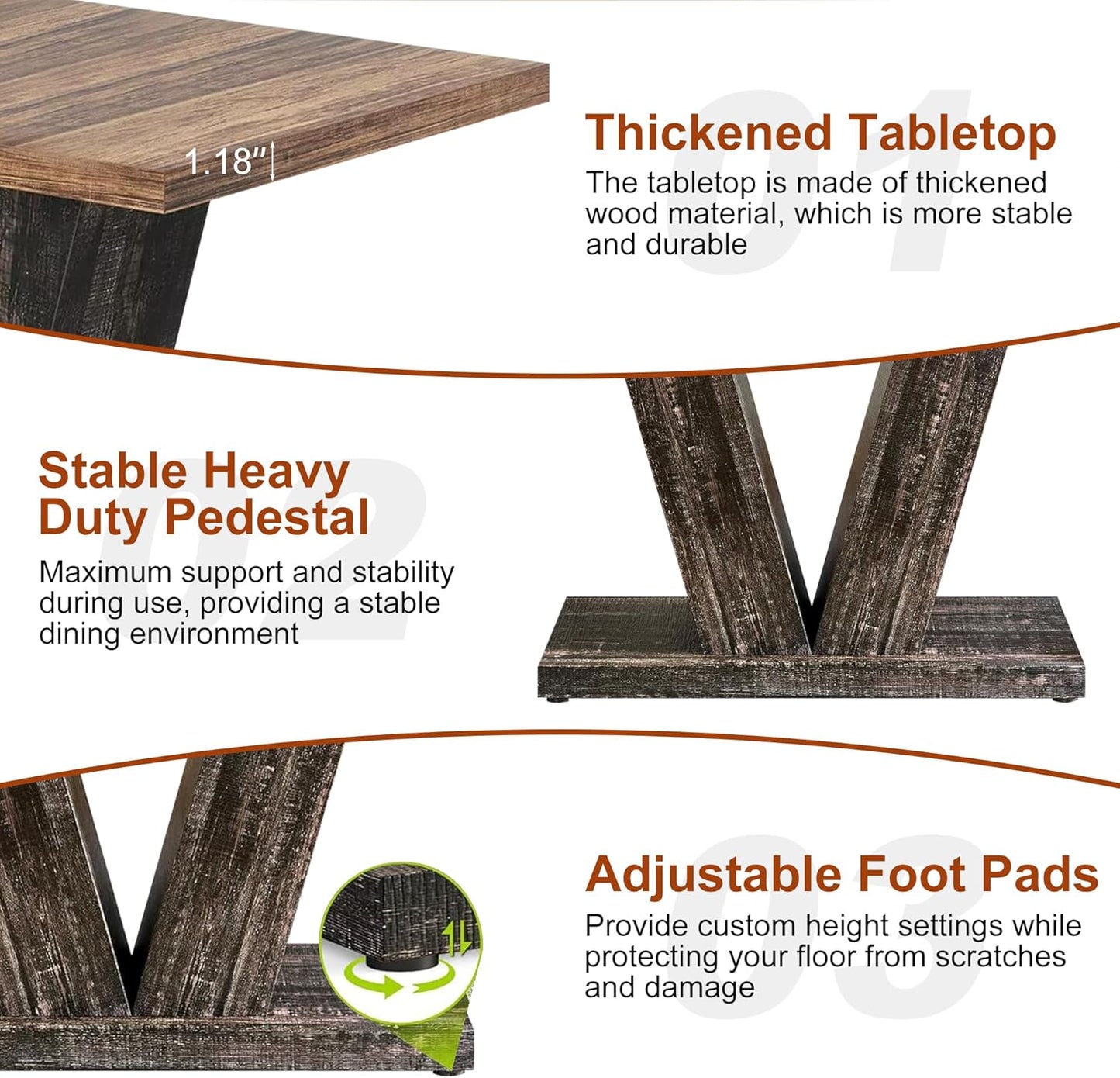 47 Inch Dining Table for 4, Farmhouse Dinner Table Wooden Kitchen Tables with Heavy Duty Pedestal for Dining Room, Kitchen, Living Room, Brown & Black