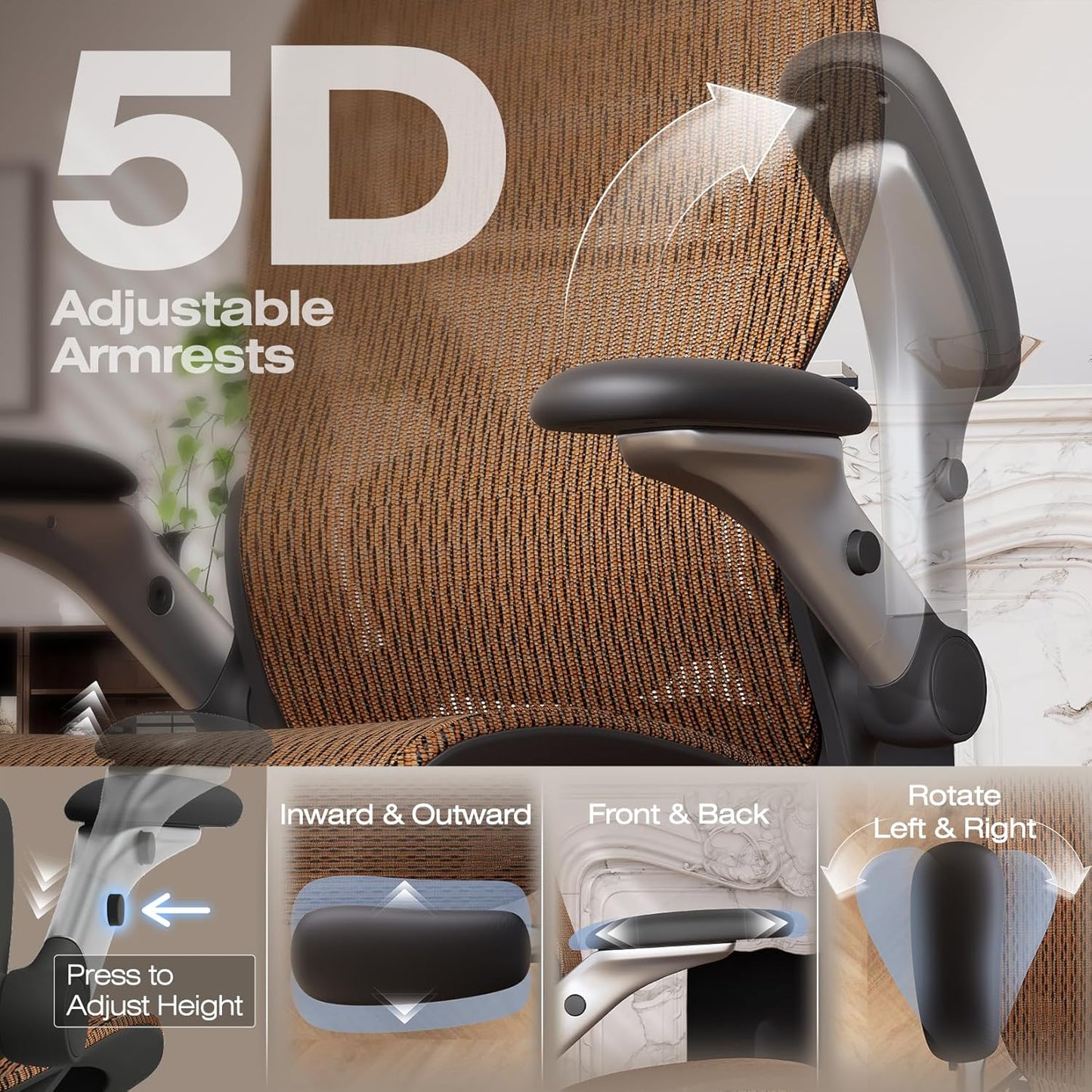 ELABEST X100 Ergonomic Office Chair with Footrest, Big and Tall Home Desk Chair with 5D Flip-Up Arms, Adjustable 3D Lumbar Support,High Back Rolling Computer Chair, Swivel Mesh Chairs