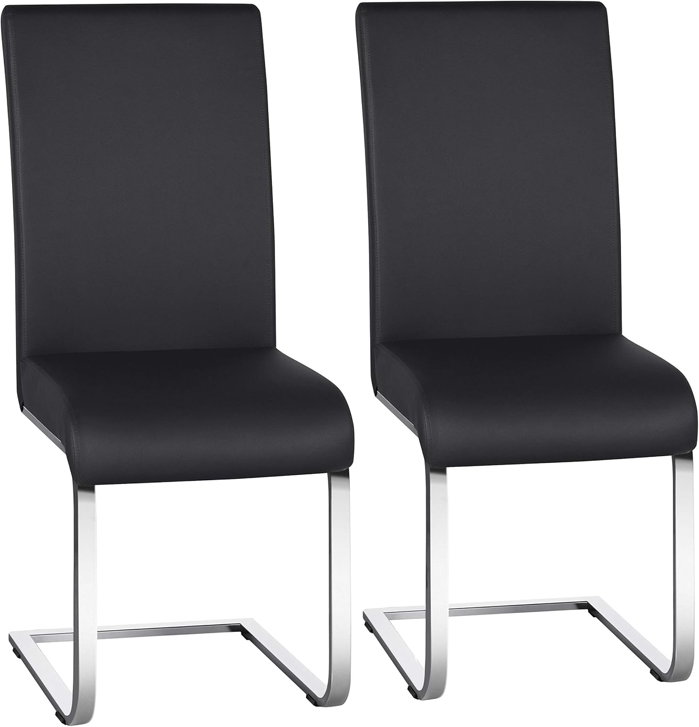 Yaheetech Dining Chairs Set of 2 Modern Faux Leather Upholstered Dining Room Chairs with High Back and Metal Chrome Legs for Kitchen/Living Room/Restaurant, Black