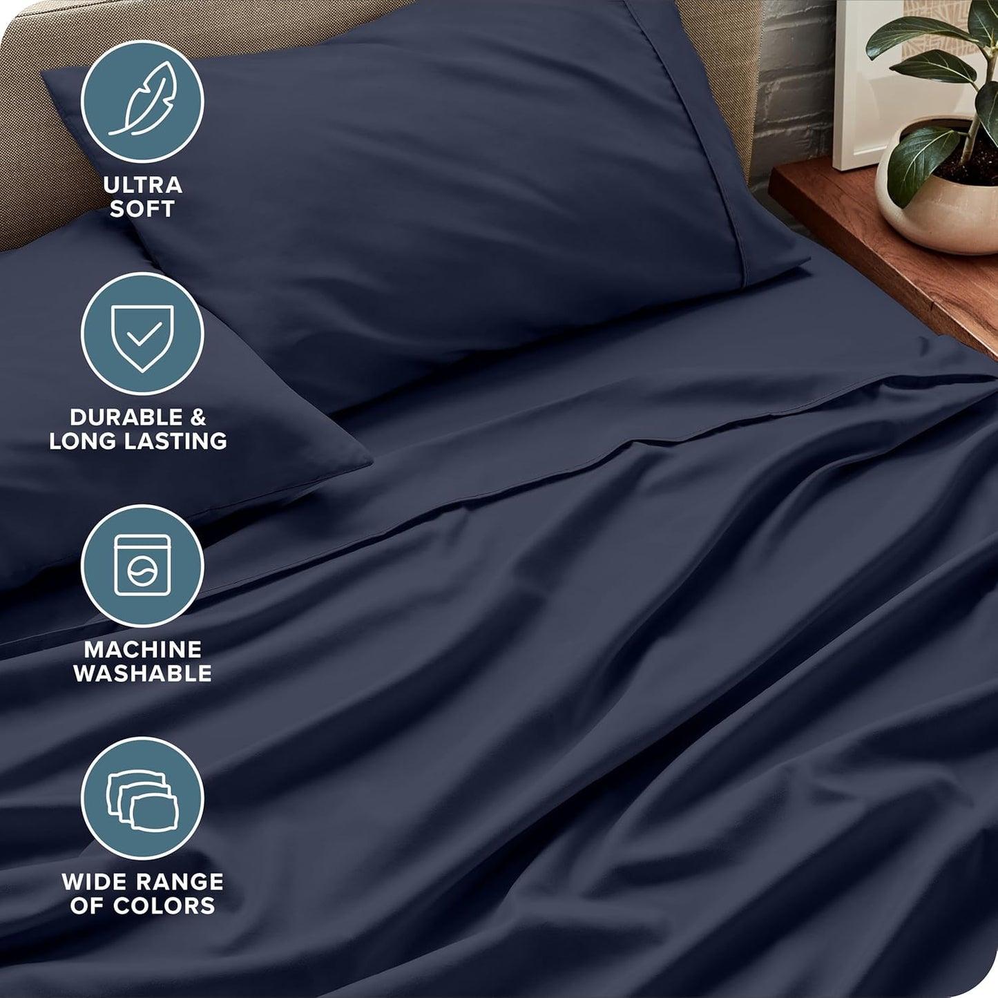 Bare Home Full Sheet Set - Luxury 1800 Ultra-Soft Microfiber Full Bed Sheets - Double Brushed - Deep Pockets - Easy Fit - 4 Piece Set - Bedding Sheets & Pillowcases (Full, Midnight Blue)