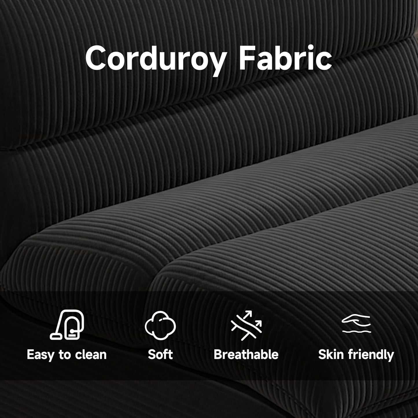 Bean Bag Chair with Ottoman, Cozy Comfy Reading Nook Chairs, Ultra Soft Corduroy Fabric Bean Bag Chairs for Adults, Reading Chair with Ottoman for Living Room, Bedroom Apartment (Black)