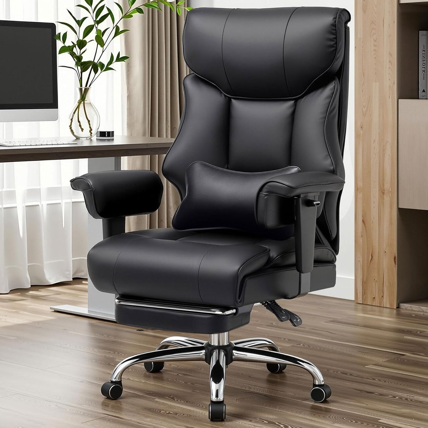 GTRACING Big and Tall Gaming Chair 400lbs Heavy Duty Office Chair with Foot Rest & Ergonomic Pocket Spring Cushion, High Back Lumbar Support for Lower Back Pain Relief, Ergo Black