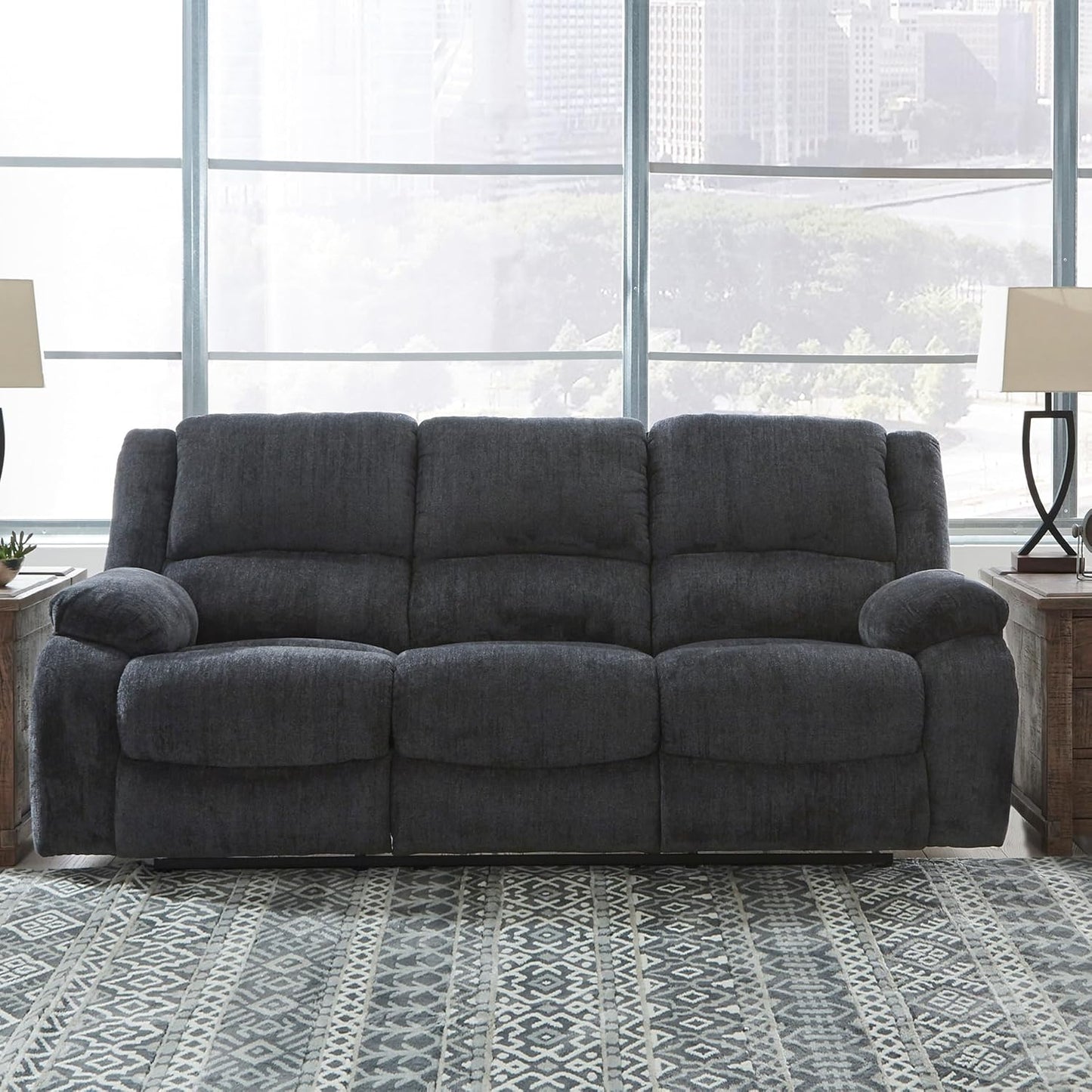 Signature Design by Ashley Draycoll Contemporary Manual Pull Tab Reclining Sofa, Dark Gray