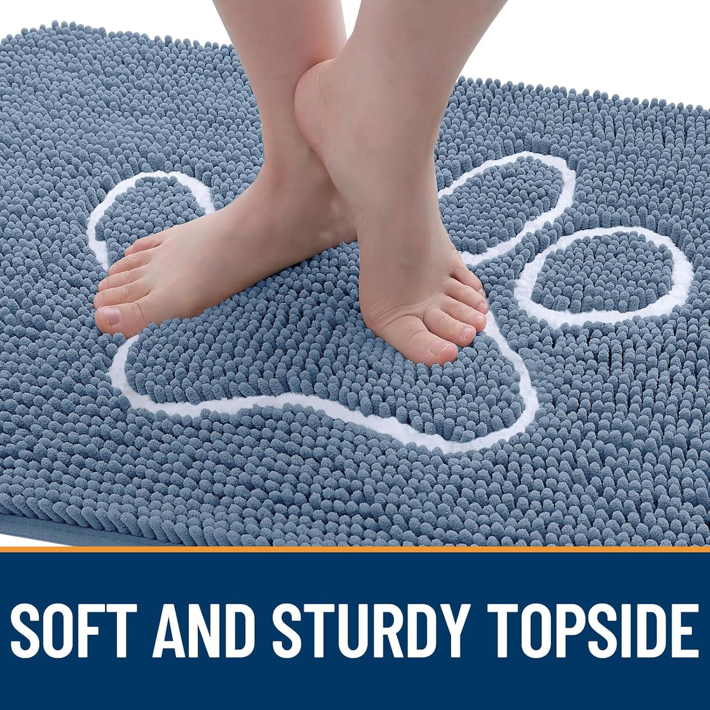 OLANLY Door Mat for Muddy Dog Paws 36x24, Absorbent Chenille Doormat with Paw Print Design, Non-Slip Washable Doormat for Indoor Entryway, Quick-Dry Pet Bed Mats for Dirty Dogs, Airy Blue and White