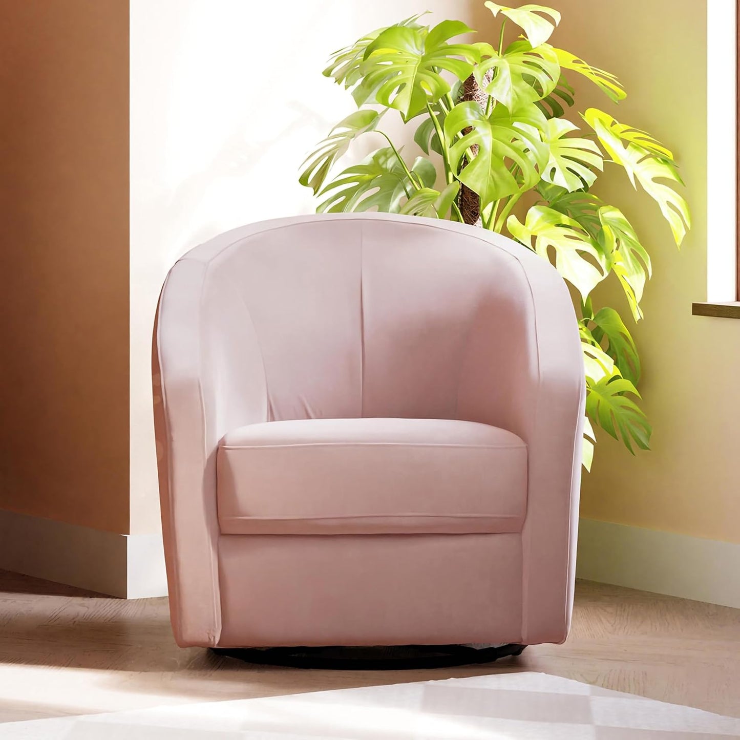 babyletto Madison Swivel Glider in Blush Pink Velvet, Greenguard Gold and CertiPUR-US Certified