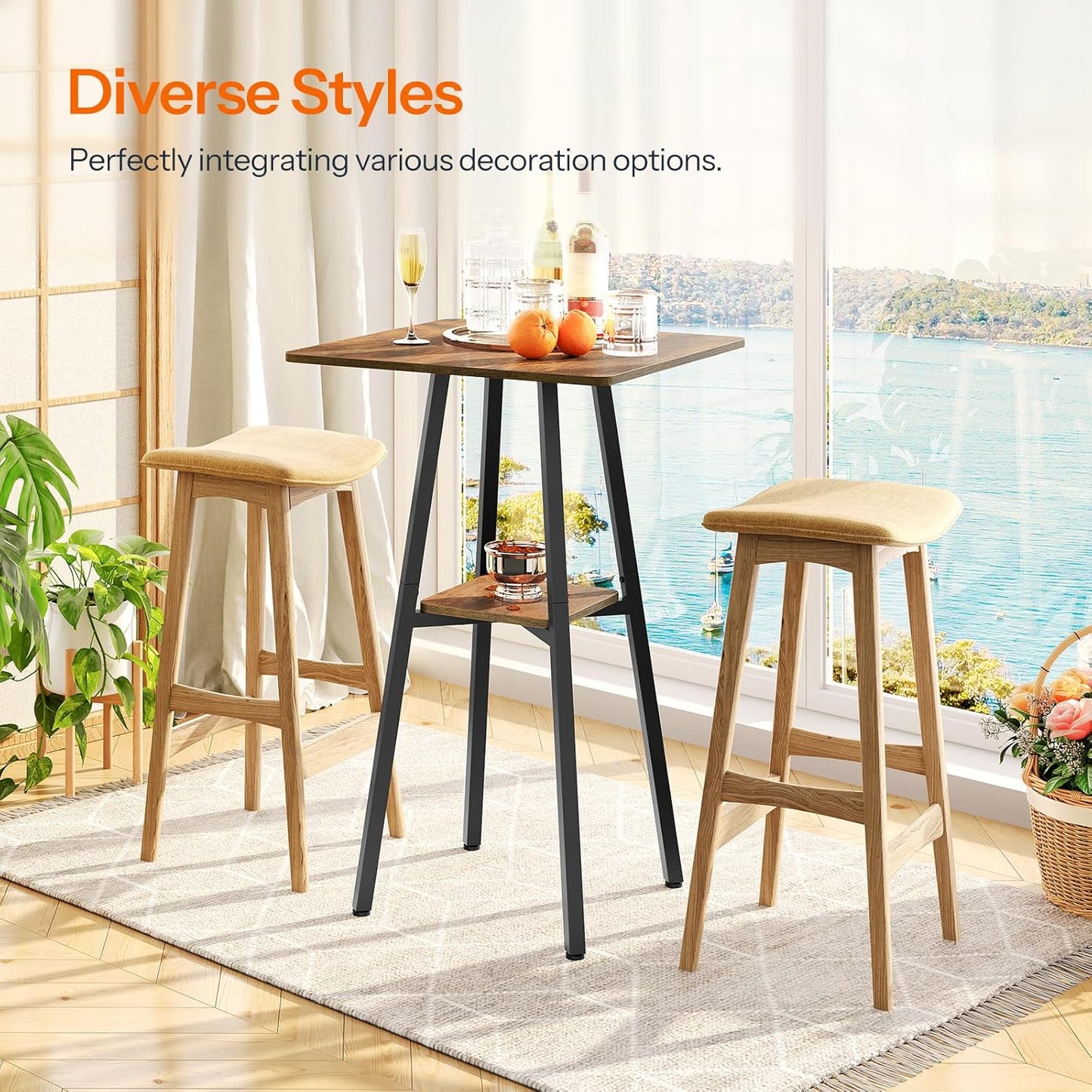 HOOBRO Bar Table, 2-Tier High Top Pub Table, Counter Height Table with Storage, Small Kitchen Dining Table, 36.6" High Bar Table for Living Room Party, Easy to Assemble, Rustic Brown BF51BT01