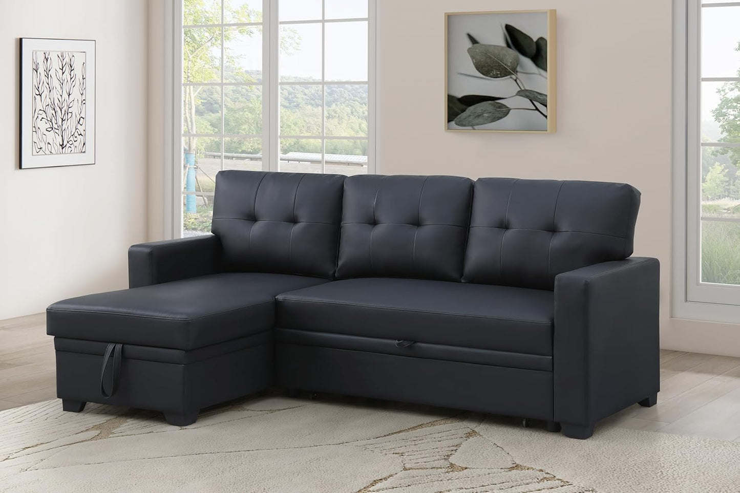 Devion Furniture Garisa 4-in-1 Convertible L Shaped Couch with Pull Out Bed and Storage, Sectional Sleeper Sofa with Reversible Chaise for Living Room, Apartment, Bedroom, Office