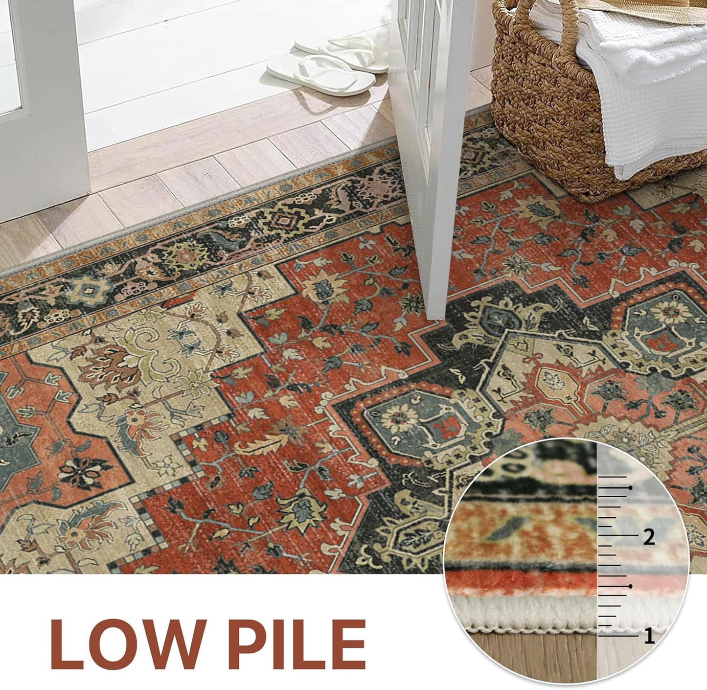 GENIMO 2x5 Runner Rugs for Hallway, Machine Washable Non Slip Vintage Rugs, Low Pile Lightweight Soft Print Rug for enrtyway, Corridor, Home Office, Kitchen,Desert Ember