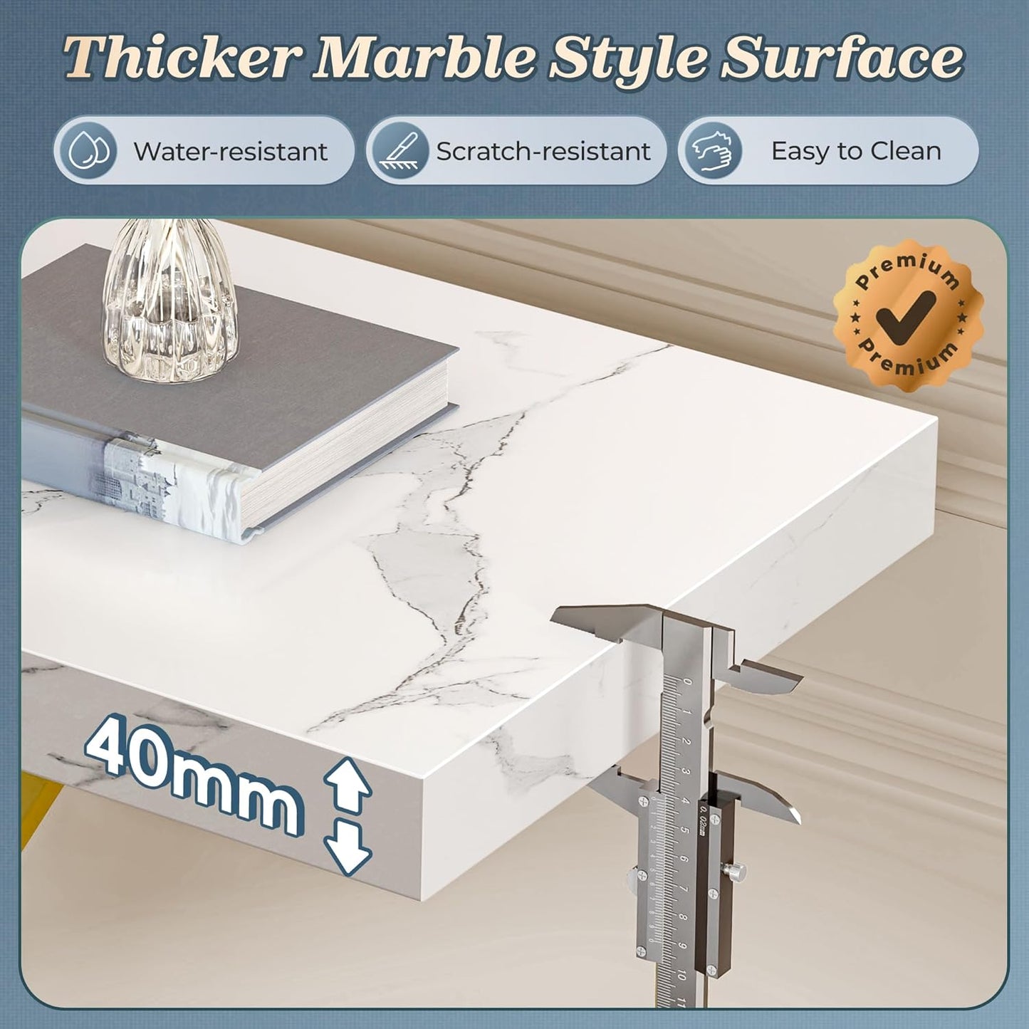 Huuger 47.2 Inch Entryway Table with Marble Top, Industrial Console Sofa Table, 3 Tier Accent Table, for Entry, Hallway, Entrance, Foyer, Y-Shaped Metal Base, Rusitc Brown