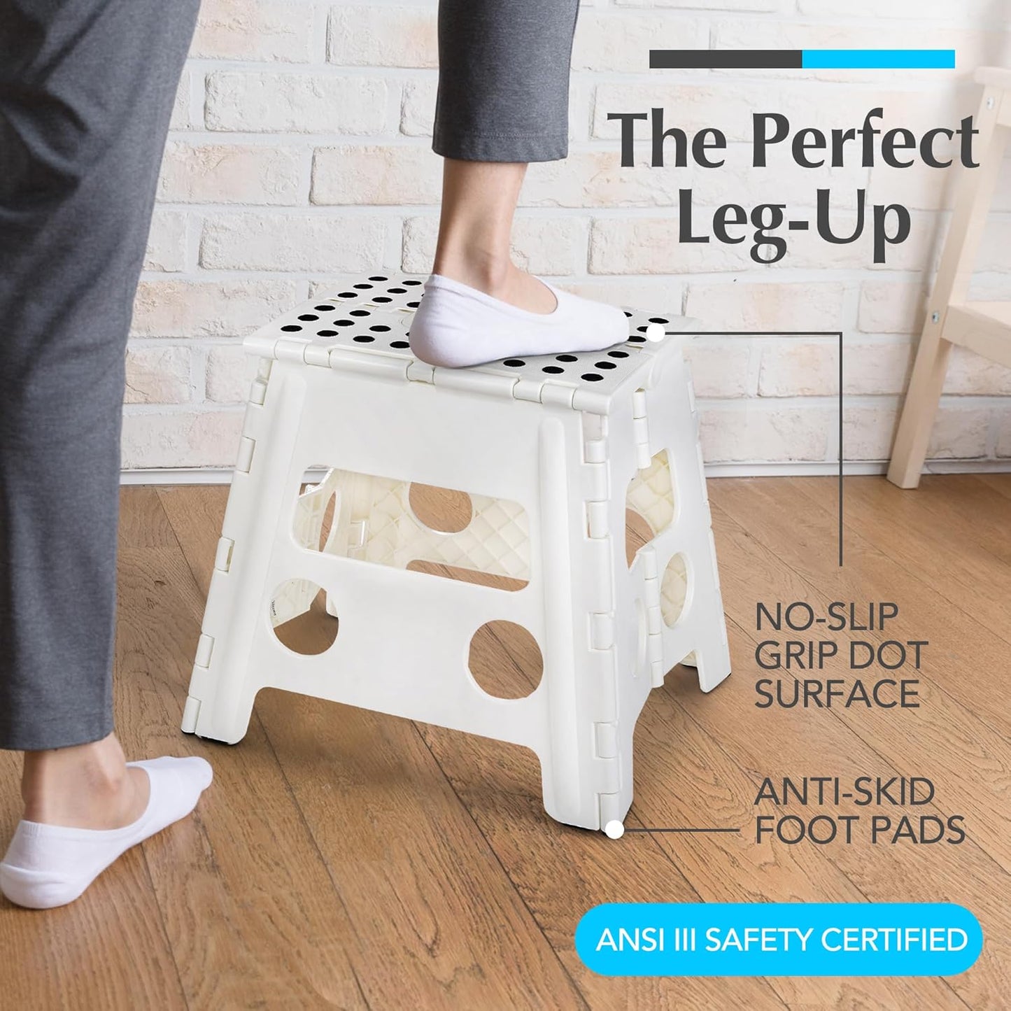 Handy Laundry Folding Lightweight Step Stool - Sturdy Enough to Support Adults and Safe Enough for Kids - Opens Easy with One Flip - Great for Kitchen, Bathroom or Bedroom (White - 13 inch)