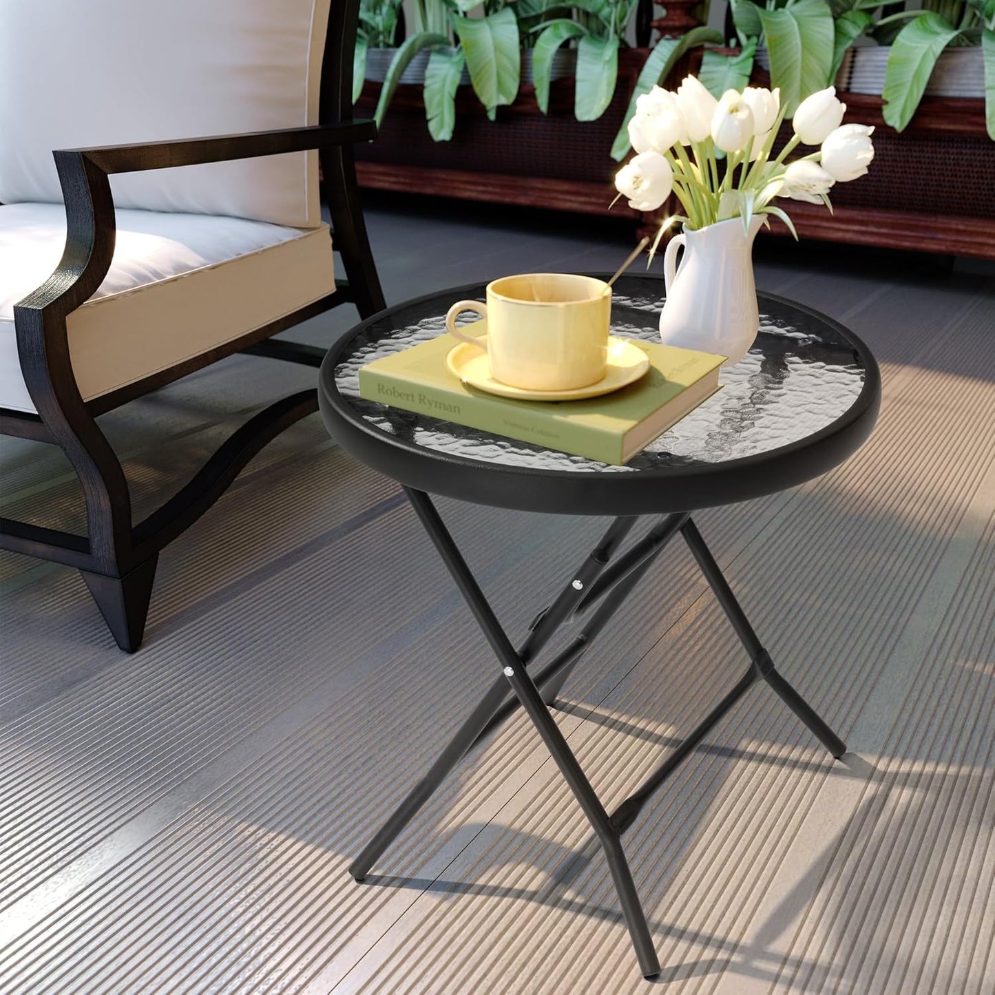 Outdoor Side Table - Small Patio End Table All Weather, Patio Furniture Sets and Outside Furniture for Pool, Balcony, Deck, Porch, Black