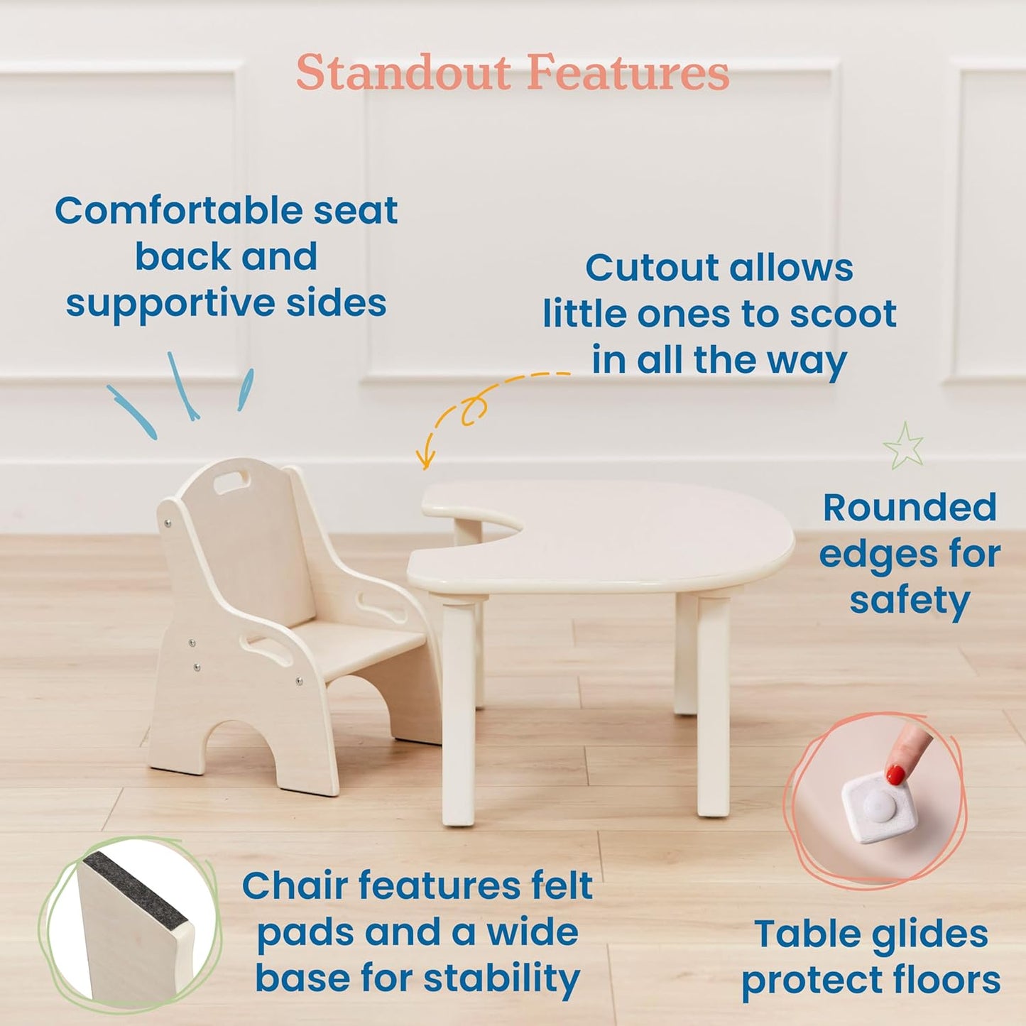 ECR4Kids Little Learner Table and Chair Set, Kids Furniture, White Wash