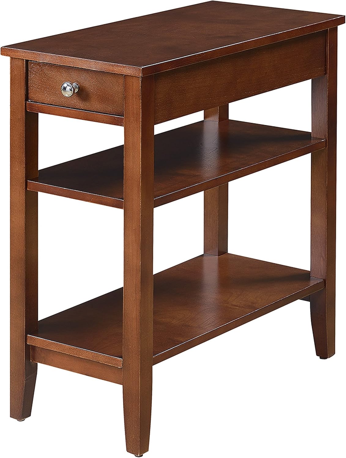 Convenience Concepts American Heritage Chairside End Table with Drawer 23.5" - Classic Living Room Table with Storage Shelf, Bedroom Nightstand, Mahogany