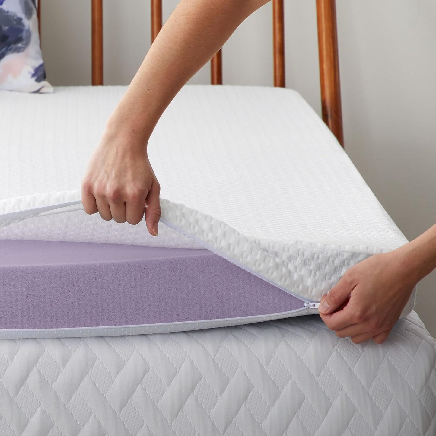LUCID 3 Inch Lavender Infused Memory Foam Mattress Topper and LUCID Zippered Enclosure Mattress Topper Cover, California King