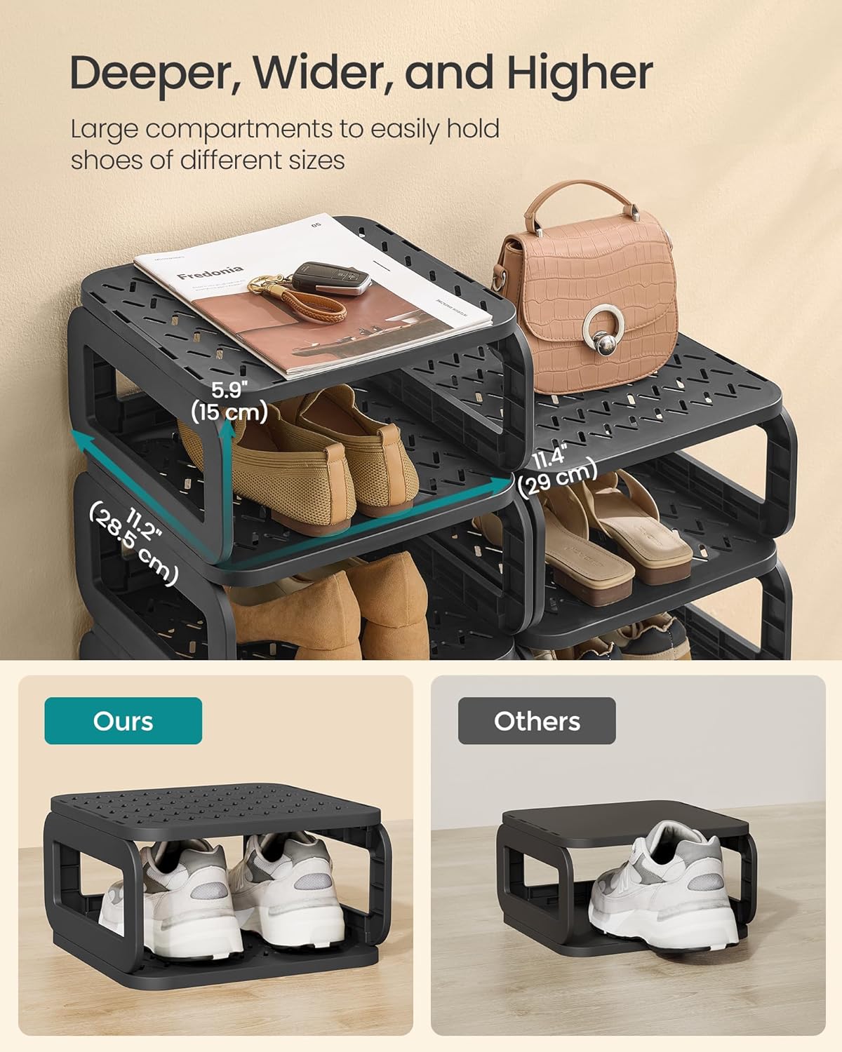 SONGMICS Shoe Rack, Shoe Organizer, 12 Shelves, Shoe Storage, Narrow Shoe Shelf, Open Shelf for Entryway, Living Room, Bathroom, Space-Saving, Ink Black ULPC038B01