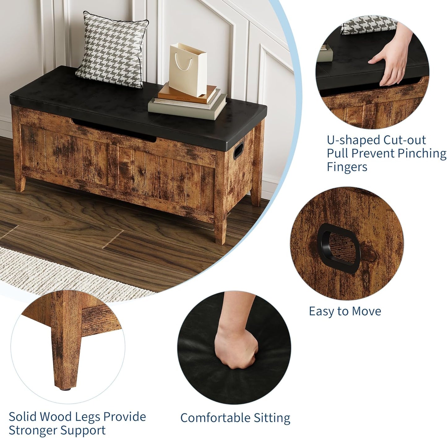 GAOMON Storage Bench, 39.4” Wooden Chest Storage Box with 2 Safety Hinges, Entryway Benches with Flip-Top, Large Trunk for Living Room, Bedroom, Easy Assembly