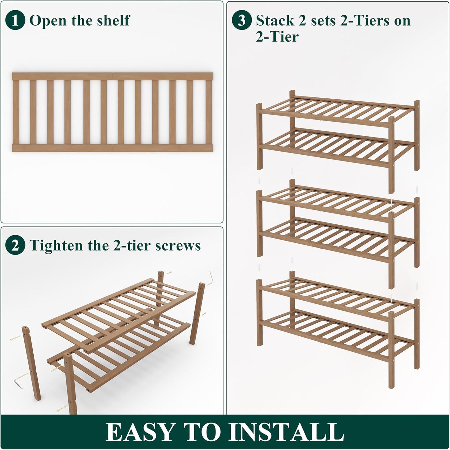 Smiry Shoe Rack, 6 Tier Thick Bamboo Shoe Organizer, Stackable Free Standing Wooden Shoe Storage Shelf for Closet, Entryway, Front Door Entrance, Walnut