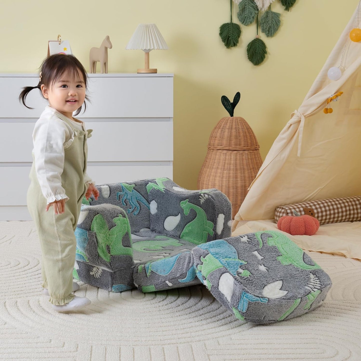 Thick Comfy Toddler Chair and Couch for Kids,2-in-1 Soft Plush Fold Out Sofa for Children,Convertible Couch to Lounger for Toddler