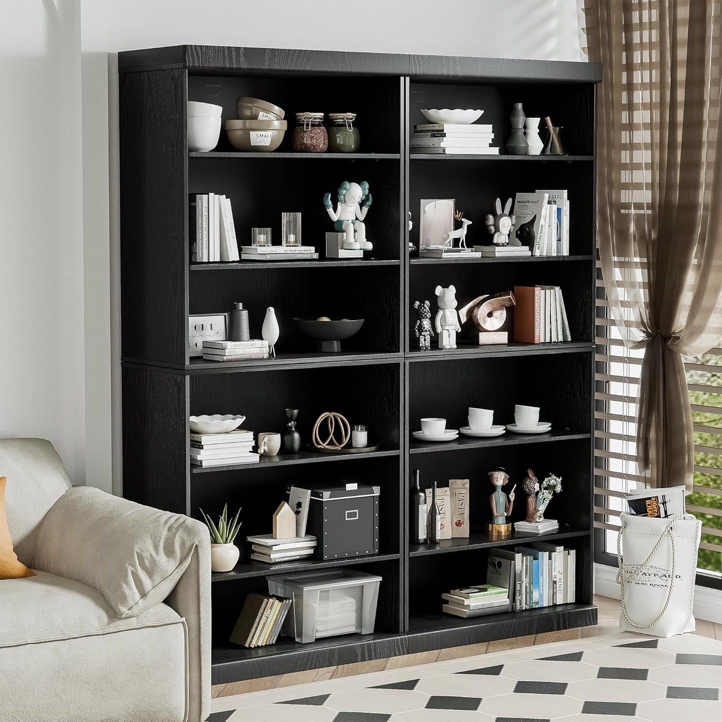 72" Wooden Book Shelf, 5 Shelf Bookcase, Modern Bookshelf with Adjustable Shelf for Home Office, Study Room, Black