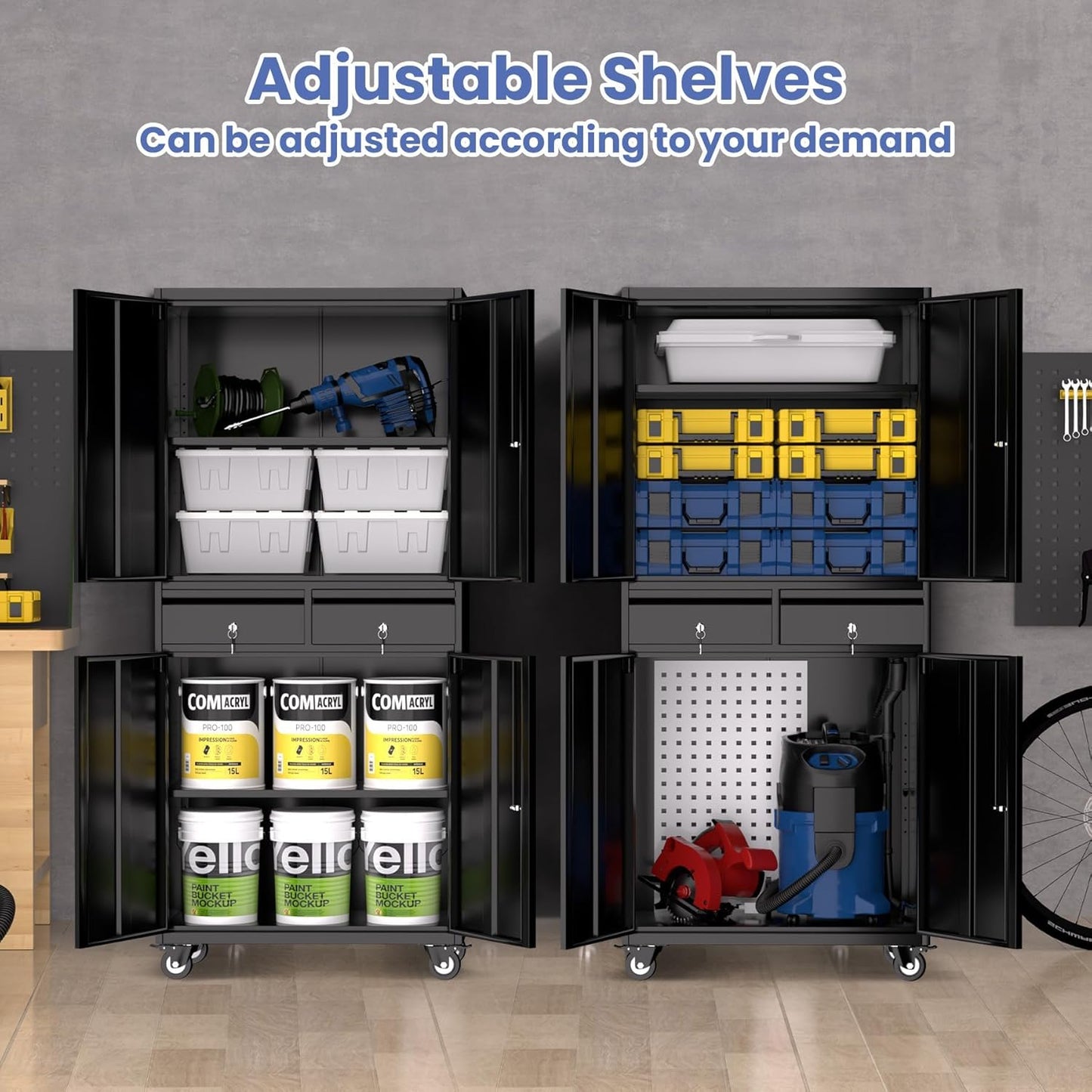 Garvee Metal Storage Cabinet, 73 Inch Garage Storage with Locking Doors and Adjustable Shelves, Heavy Duty Tool Cabinet with 2 Drawers