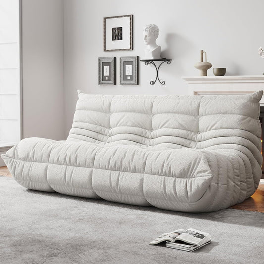 Bean Bag Chairs for Adults, BeanBag Reading Chair Memory Foam Couch 3-Seater, Floor Chair Soft Teddy Material, Comfy Reading Nook Chairs for Bedroom Living Room Office (White)