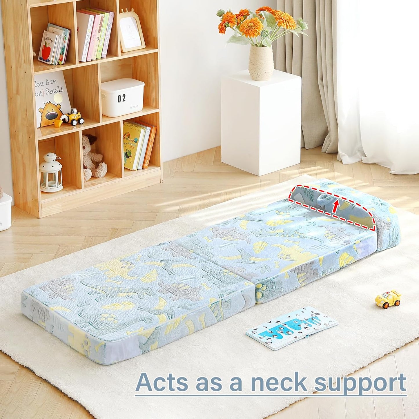 Tiita Folding Sofa Bed for Kids, Toddler Fold Out Couch With Removable Cover, Futon Sleeper Chair for Living Room, Guest Room - Dinosaur