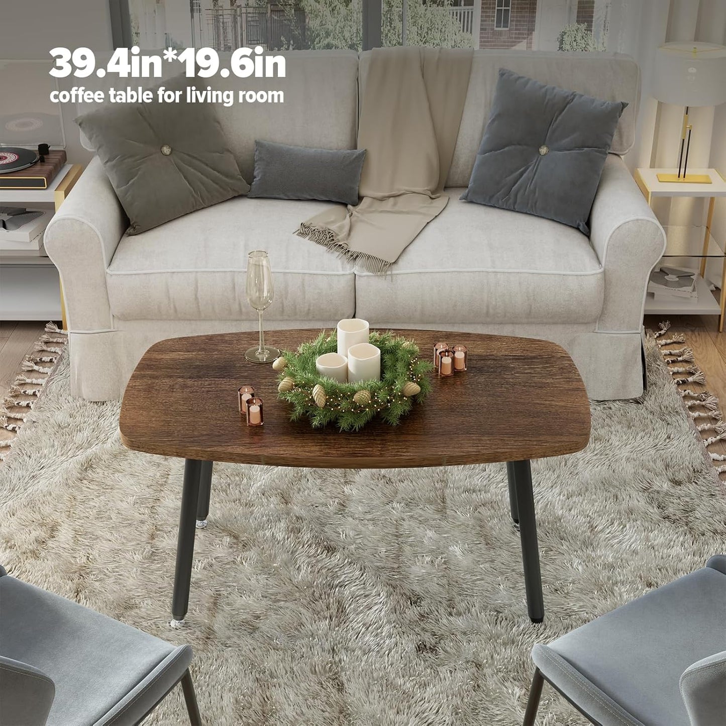 WOHOMO Folding Coffee Table Rustic Small Coffee Tables for Living Room Farmhouse Portable Table for Small Spaces Rectangular Mid Century Coffee Table, No Assembly 39.3 * 19.6 * 17.7IN, Walnut