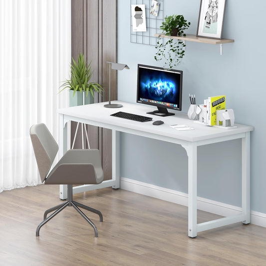 NSdirect Large Office Desk for Home Office, Large 63” Computer Desk Table, Wide Writing Study Desk for 2 Person, Metal Sturdy Frame Thicker Steel Legs,Warm White