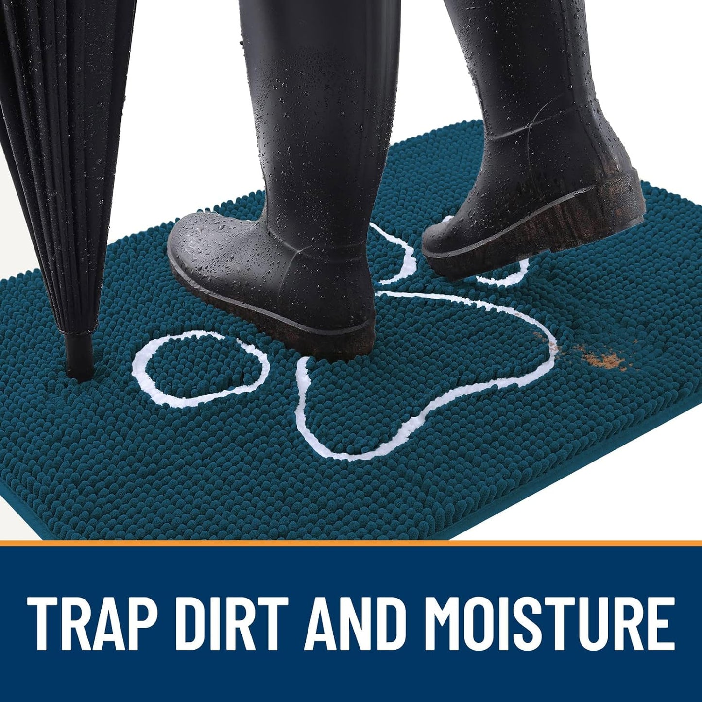 OLANLY Door Mat for Muddy Dog Paws 36x24, Absorbent Chenille Mud Doormat with Paw Print Design, Non-Slip Washable Doormat for Indoor Entryway, Quick-Dry Pet Bed Mats for Dirty Dogs, Atlantic Blue