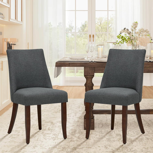 COLAMY Upholstered Dining Chairs Set of 2, Mid Century Modern Kitchen Chairs with Back, Farmhouse Fabric Side Dining Room Chairs with Wood Legs for Dining Room Restaurant, Dark Grey