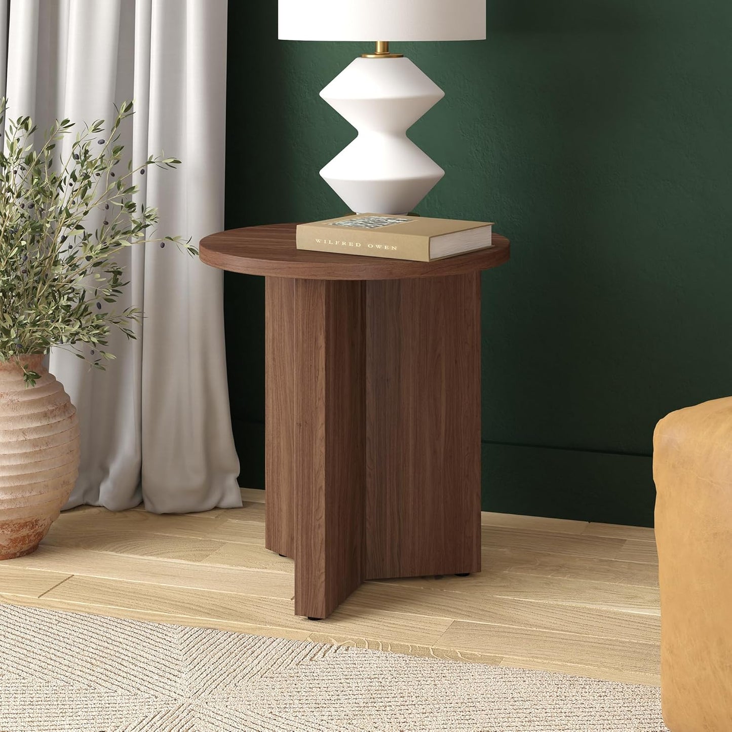 Henn&Hart 20" Wide Round Side Table in Satin Walnut, for Home, Living Room, Bedroom, Entertainment or Office
